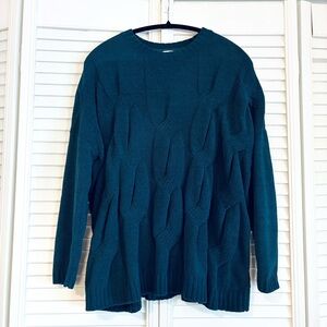 J. Jill Blue Chenille Crewneck Cable Knit Sweater Size Medium M